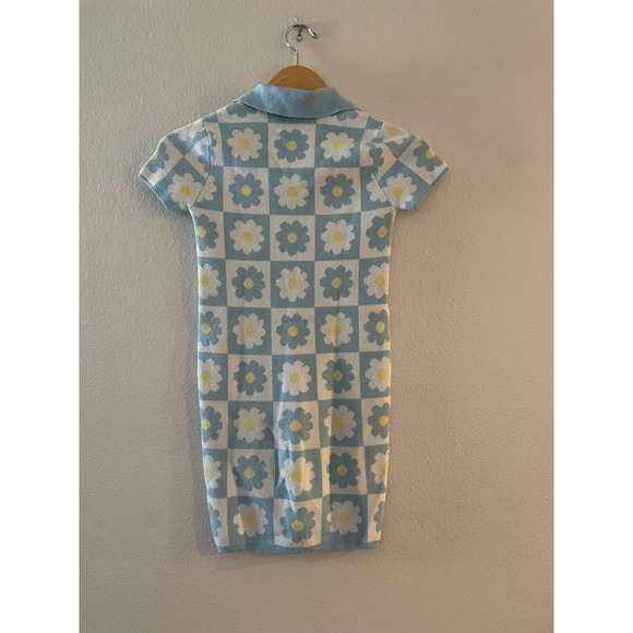 RSQ Girls Floral Sweater Dress Medium Blue White V-Neck Collared Short Sleeve - Picture 3 of 7